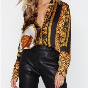 NASTY GAL Mix It Up Tiger Print Shirt US 8